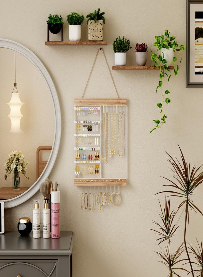 Feyejade Hanging Jewelry Organizer and Storage, 5-Tier White Earring Necklace Holder Jewelry Display Organizer Stand Rack, Wall Mounted for Earrings Necklaces Bracelets and Rings - Image 3
