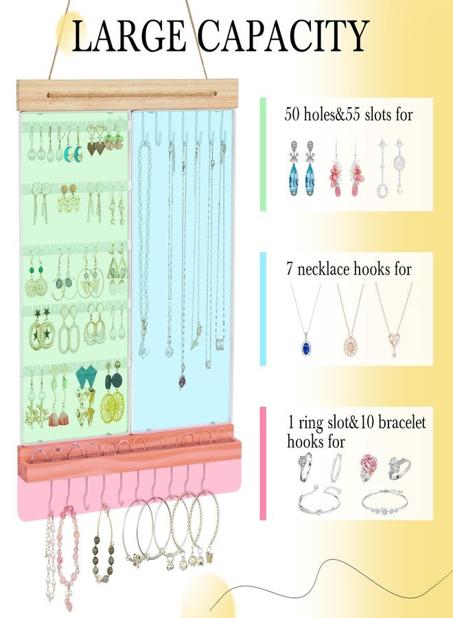 Feyejade Hanging Jewelry Organizer and Storage, 5-Tier White Earring Necklace Holder Jewelry Display Organizer Stand Rack, Wall Mounted for Earrings Necklaces Bracelets and Rings - Image 4