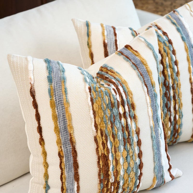 Aeckself Boho Pillow Covers 18x18 Inch Set of 2, Farmhouse Decorative Striped Square Chenille Tufted Accent Neutral Throw Pillow Covers for Living Room Couch Bed, Orange White - Image 2