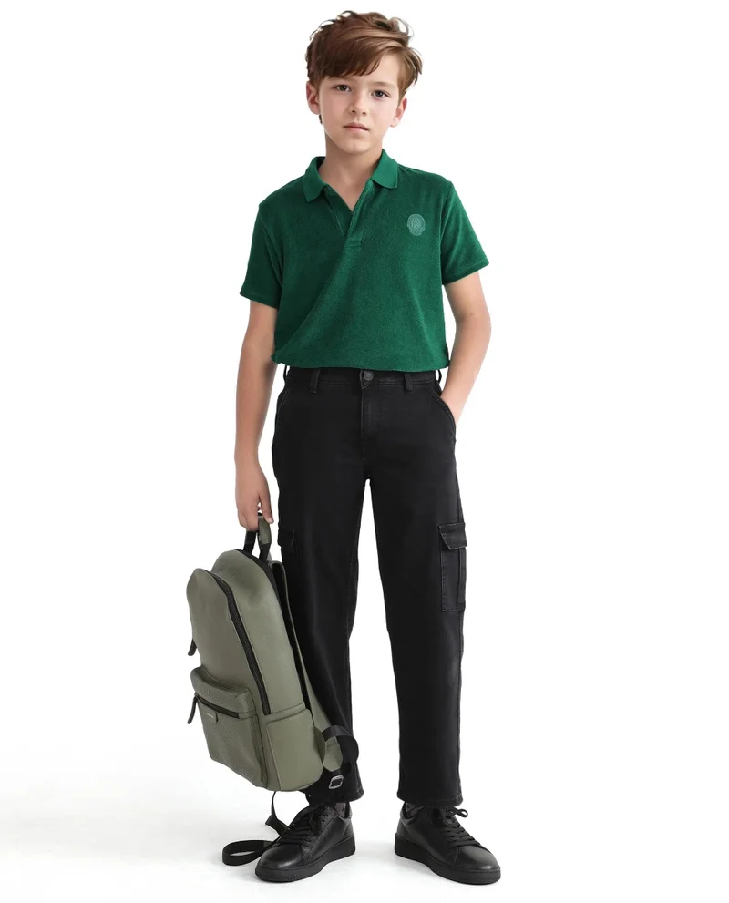 Rare Ones Rare Ones Kids Terry Green Cotton Poly Short Sleeve Applique Polo