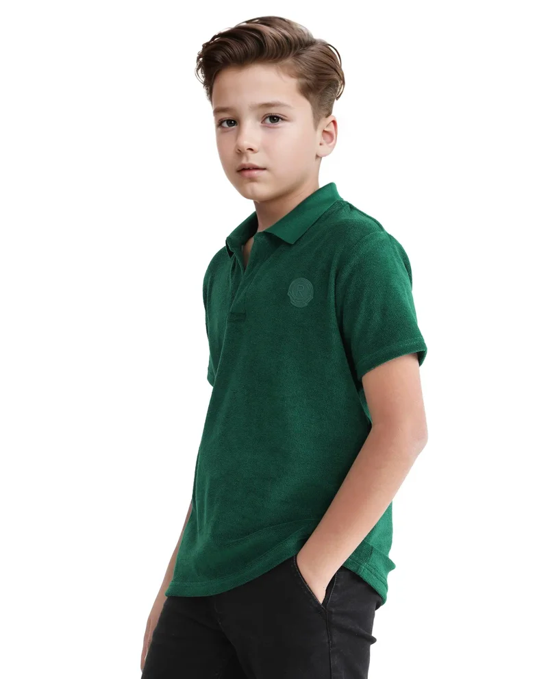 Rare Ones Rare Ones Kids Terry Green Cotton Poly Short Sleeve Applique Polo