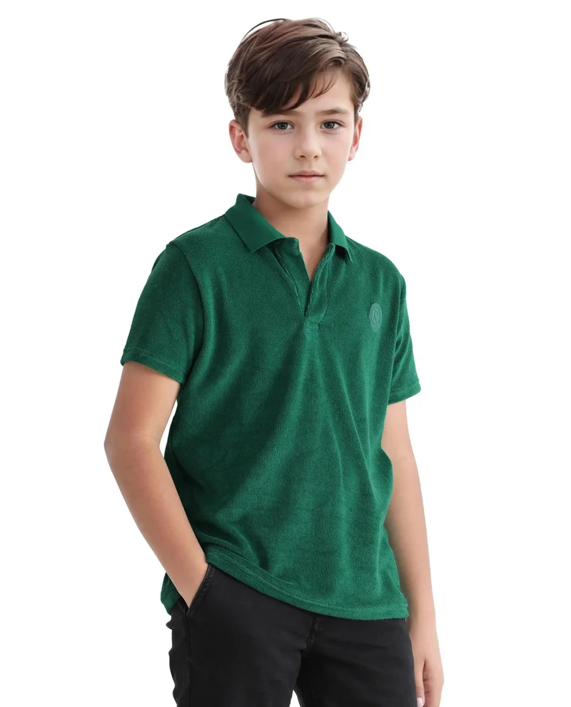 Rare Ones Rare Ones Kids Terry Green Cotton Poly Short Sleeve Applique Polo