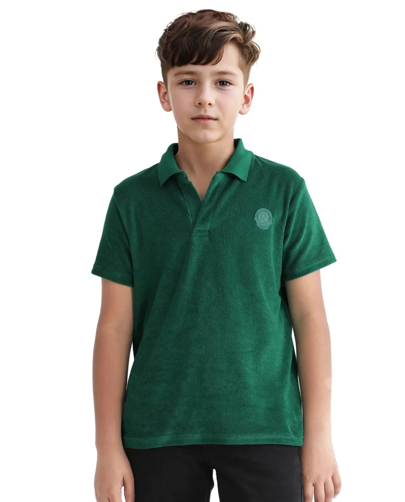 Rare Ones Rare Ones Kids Terry Green Cotton Poly Short Sleeve Applique Polo