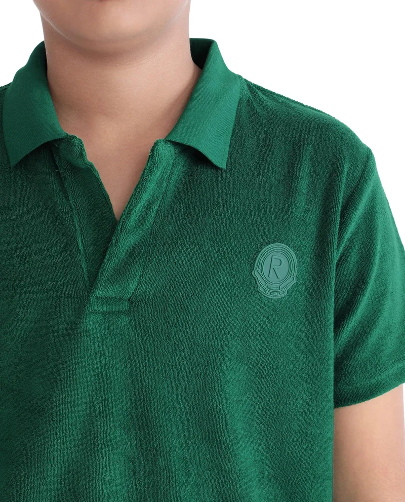Rare Ones Rare Ones Kids Terry Green Cotton Poly Short Sleeve Applique Polo