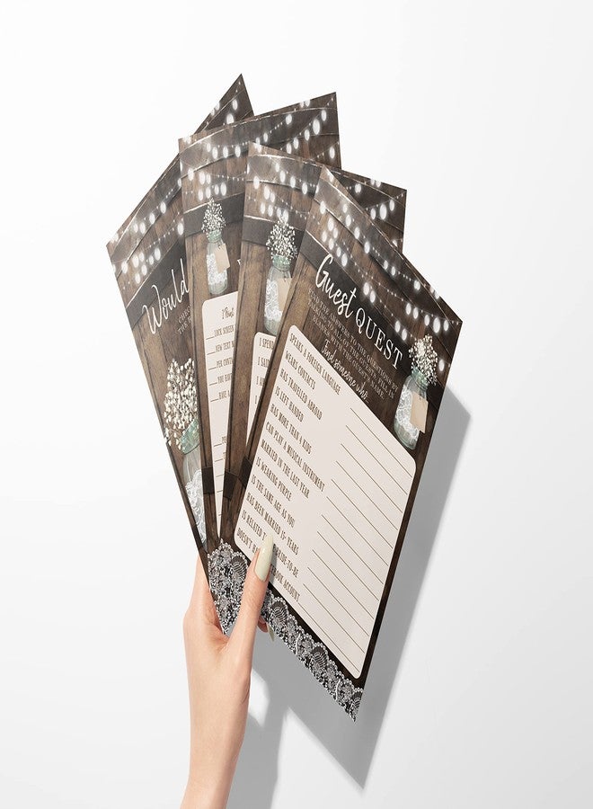 Your Main Event Prints Bridal Shower Bachelorette Games, Rustic Wood Barrel Mason Jar, He Said She Said, Find The Guest Quest, Would She Rather, Phone Game, 25 games each - Image 3
