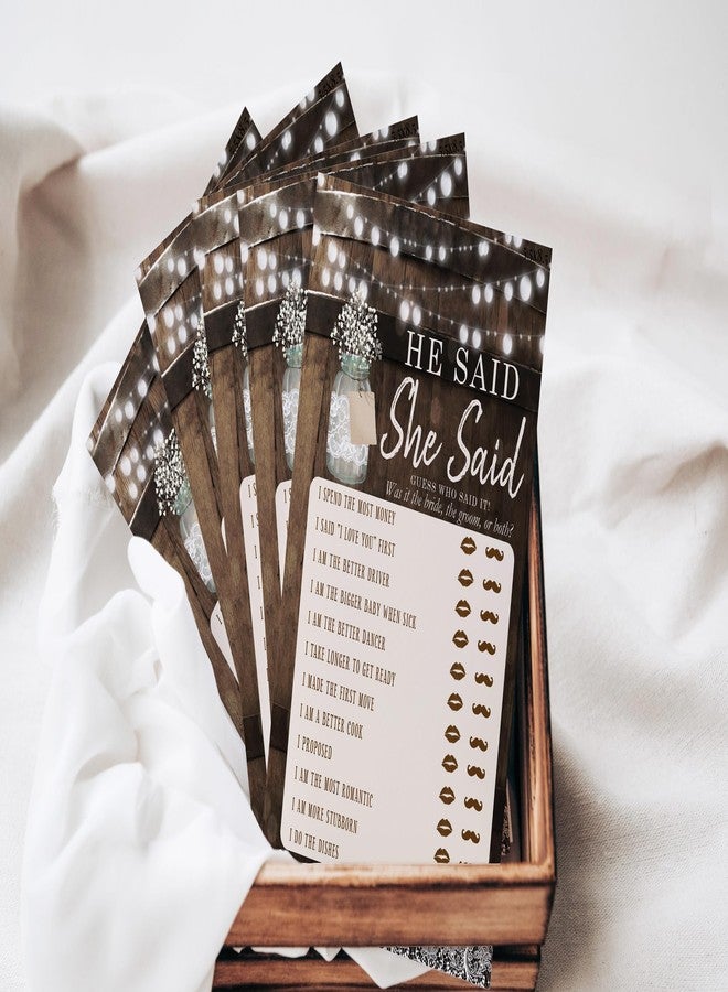 Your Main Event Prints Bridal Shower Bachelorette Games, Rustic Wood Barrel Mason Jar, He Said She Said, Find The Guest Quest, Would She Rather, Phone Game, 25 games each - Image 5
