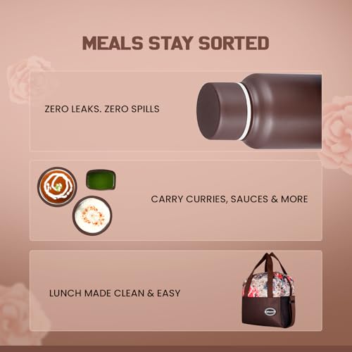 SOPL-OLIVEWARE oliveware Marina Lunch Box | 3 Stainless Steel Microwave-Safe Containers (290ml, 450ml, 600ml) + 130ml Pickle Box + 500ml Steel Bottle + 1 Napkin + 1 Steel Spoon | Premium Carry Bag (Light Brown) - Image 3