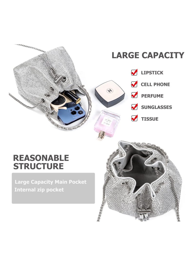 SYOSI Crystal Rhinestone Purse Rhinestone Evening Bag Sparkly Diamond Clutch Handbag Silver Clutch Purse Crossbody Bag for Women Evening Wedding Party Prom Party Club Wedding - Image 5