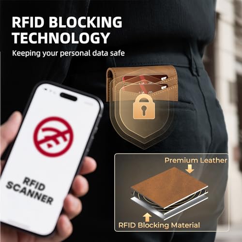 RUNBOX محفظة RUNBOX للرجال والنساء رفيعة RFID جلدية مع نافذتين للهوية وعلبة هدايا - Image 5