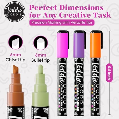 Loddie Doddie Chalk Markers for Blackboard & Windows - 10 Count Earth Tones 6mm Chisel & Bullet Tip - Smudge-Proof Erasable Liquid Chalk Pens with Reversible Tips - Image 5
