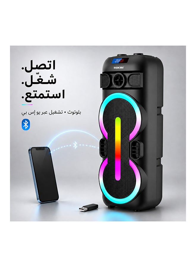 نيكاي مكبرات صوت متعددة الوسائط للحفلات قابلة للشحن، 30 واط مع 2x 8 بوصة سوب ووفر، بلوتوث، بطارية 3600 مللي أمبير مع ميكروفون لاسلكي مجاني واحد، ضمان لمدة سنتين - NPRTY80030 أسود - Image 5