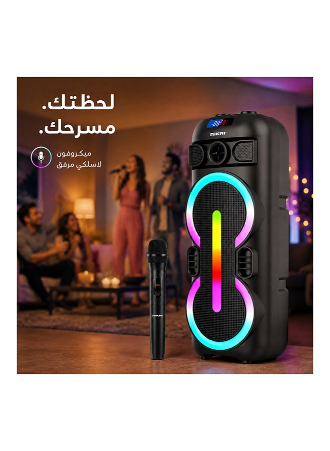 نيكاي مكبرات صوت متعددة الوسائط للحفلات قابلة للشحن، 30 واط مع 2x 8 بوصة سوب ووفر، بلوتوث، بطارية 3600 مللي أمبير مع ميكروفون لاسلكي مجاني واحد، ضمان لمدة سنتين - NPRTY80030 أسود - Image 4