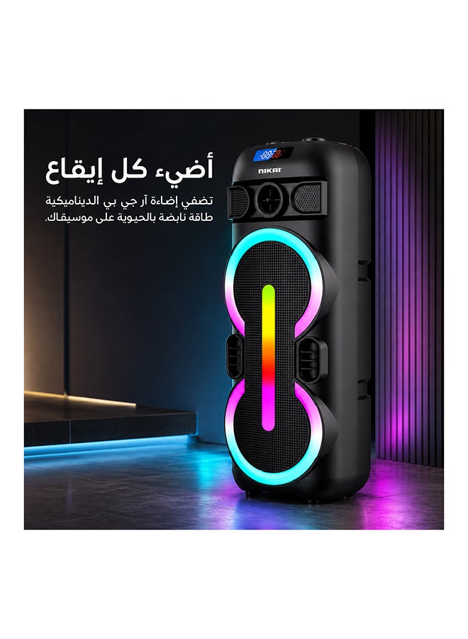 نيكاي مكبرات صوت متعددة الوسائط للحفلات قابلة للشحن، 30 واط مع 2x 8 بوصة سوب ووفر، بلوتوث، بطارية 3600 مللي أمبير مع ميكروفون لاسلكي مجاني واحد، ضمان لمدة سنتين - NPRTY80030 أسود - Image 3