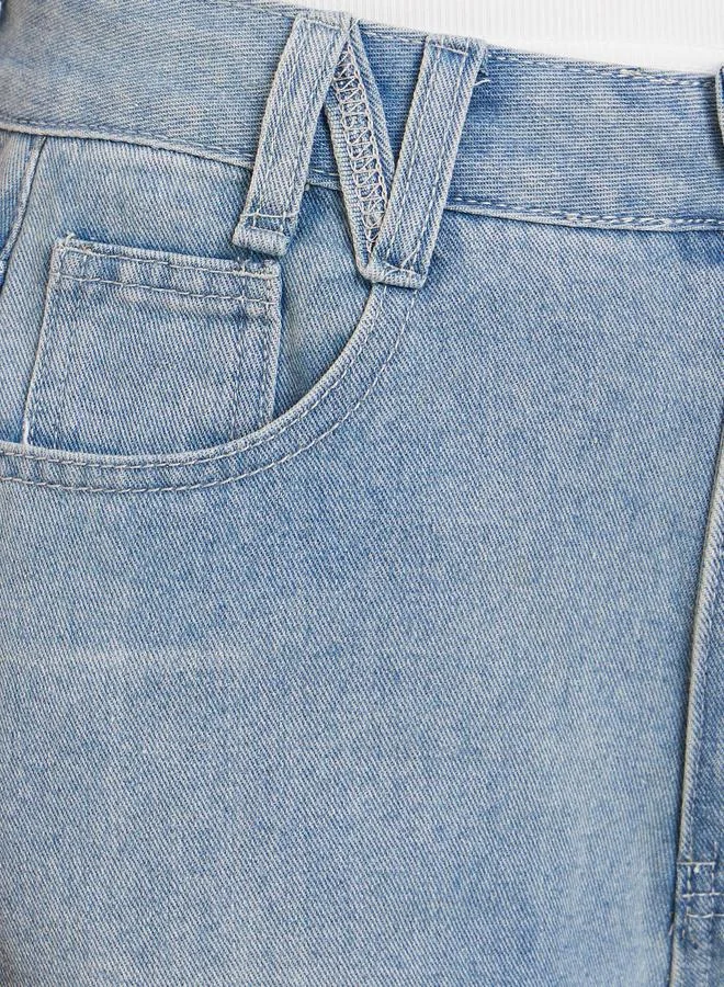 Styli Medium Blue High Rise Wide Leg Faded Jeans for Women | Best Price UAE