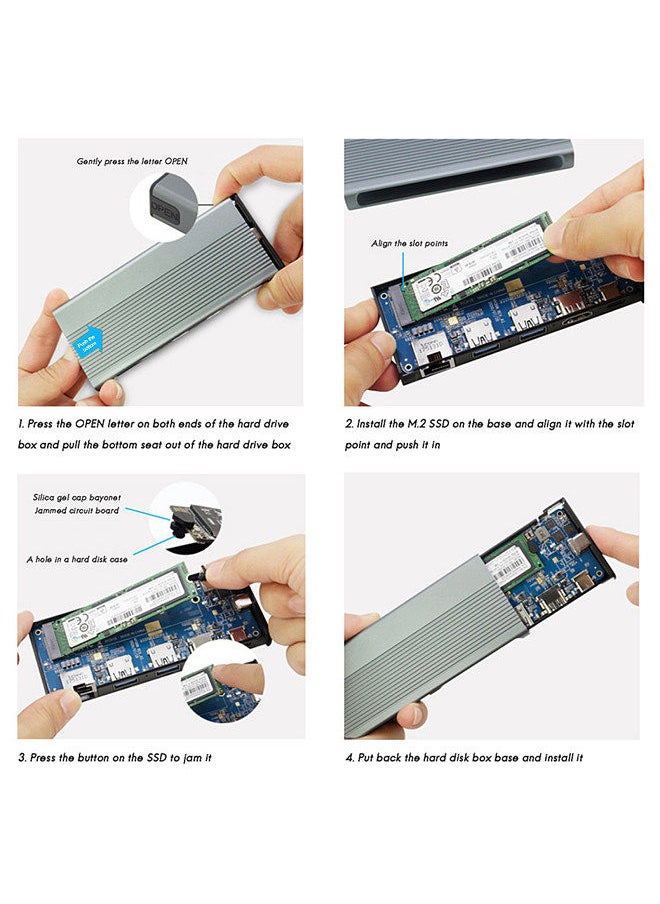 Multi-functional 6 in 1 HUB+ Hard Disk Box Docking Station Support Two Protocols 1000M Network Port