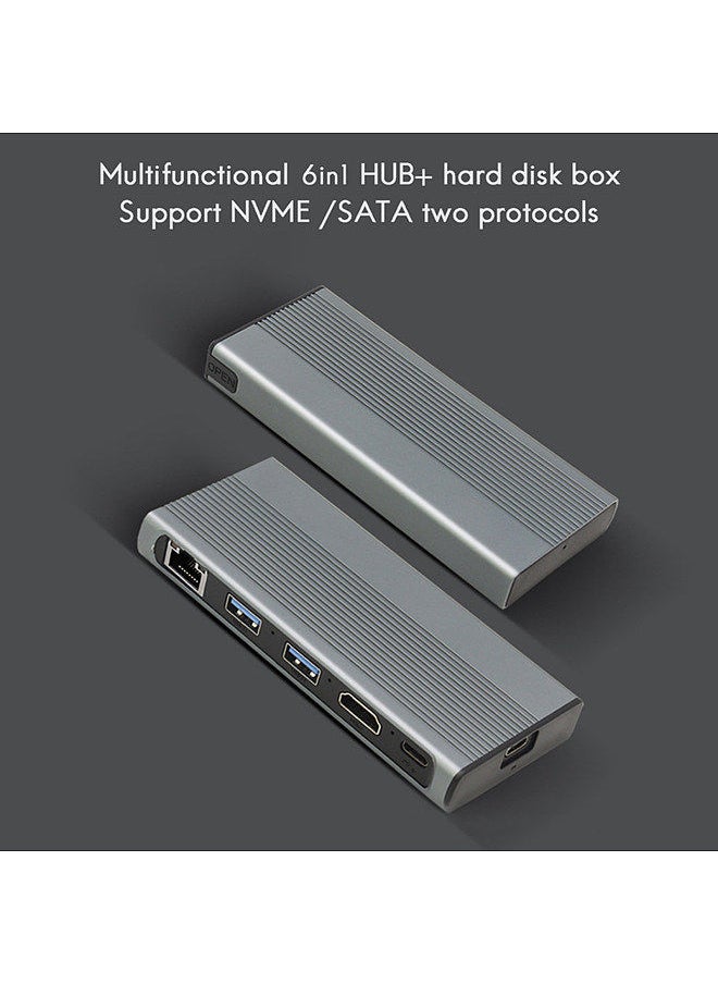 Multi-functional 6 in 1 HUB+ Hard Disk Box Docking Station Support Two Protocols 1000M Network Port