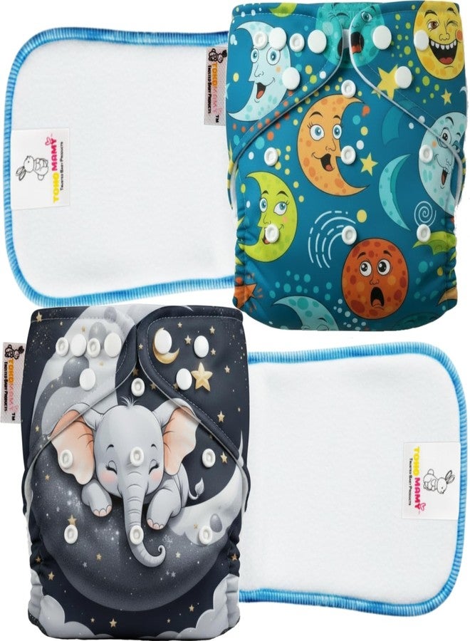 TOKOMAMY Reusable Cloth Diaper for Newborn Babies 0-3 Years (5-18kg) | Leakproof Washable Adjustable Pocket Cover Liner with 5-Layer Insert Pad | Rash-Free, (Pack of 2 Diaper + 2 Insert Pad) Free Size - Image 1