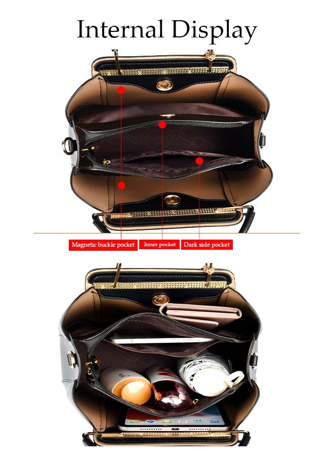 Women's Shoulder Bag, Soft Leather Messenger Bag, Simple And Stylish Handbag With Pendant, Adjustable Shoulder Strap, Suitable For Commuting, Travel, Shopping, Storage And Organization, Black - Image 4