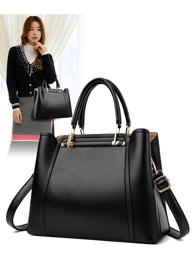 Women's Shoulder Bag, Soft Leather Messenger Bag, Simple And Stylish Handbag With Pendant, Adjustable Shoulder Strap, Suitable For Commuting, Travel, Shopping, Storage And Organization, Black - Image 1