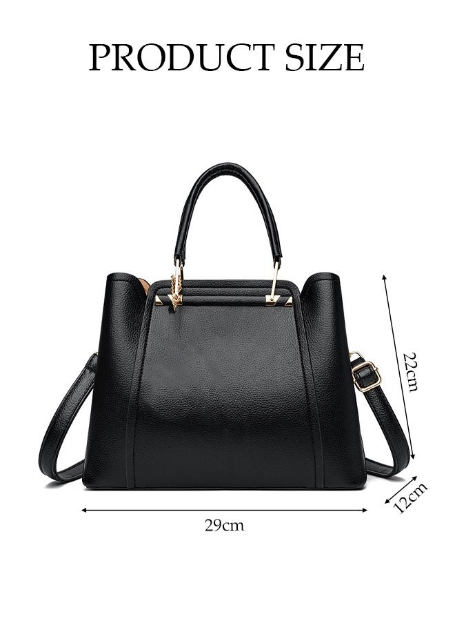 Women's Shoulder Bag, Soft Leather Messenger Bag, Simple And Stylish Handbag With Pendant, Adjustable Shoulder Strap, Suitable For Commuting, Travel, Shopping, Storage And Organization, Black - Image 2
