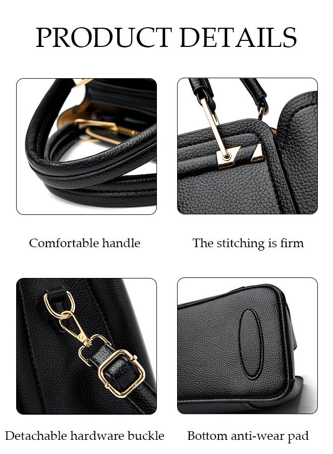 Women's Shoulder Bag, Soft Leather Messenger Bag, Simple And Stylish Handbag With Pendant, Adjustable Shoulder Strap, Suitable For Commuting, Travel, Shopping, Storage And Organization, Black - Image 3