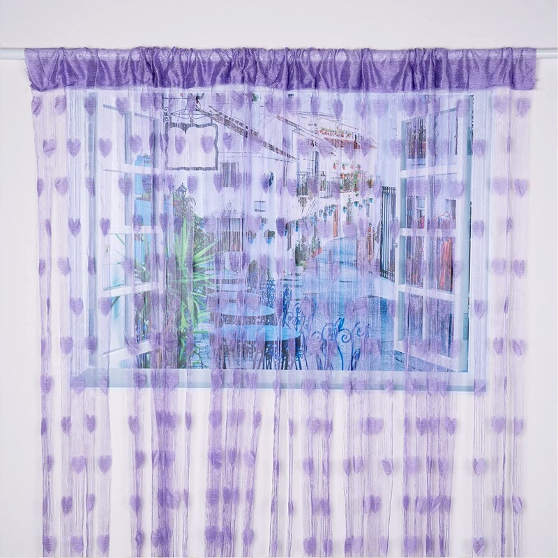 Pindia Pindia 6 feet Set of 2 Purple String Net Heart Design Door Window Curtain - Image 5