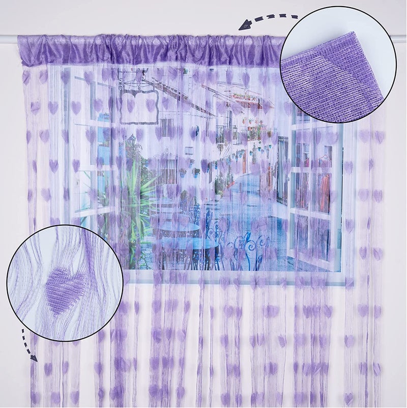 Pindia Pindia 6 feet Set of 2 Purple String Net Heart Design Door Window Curtain - Image 3