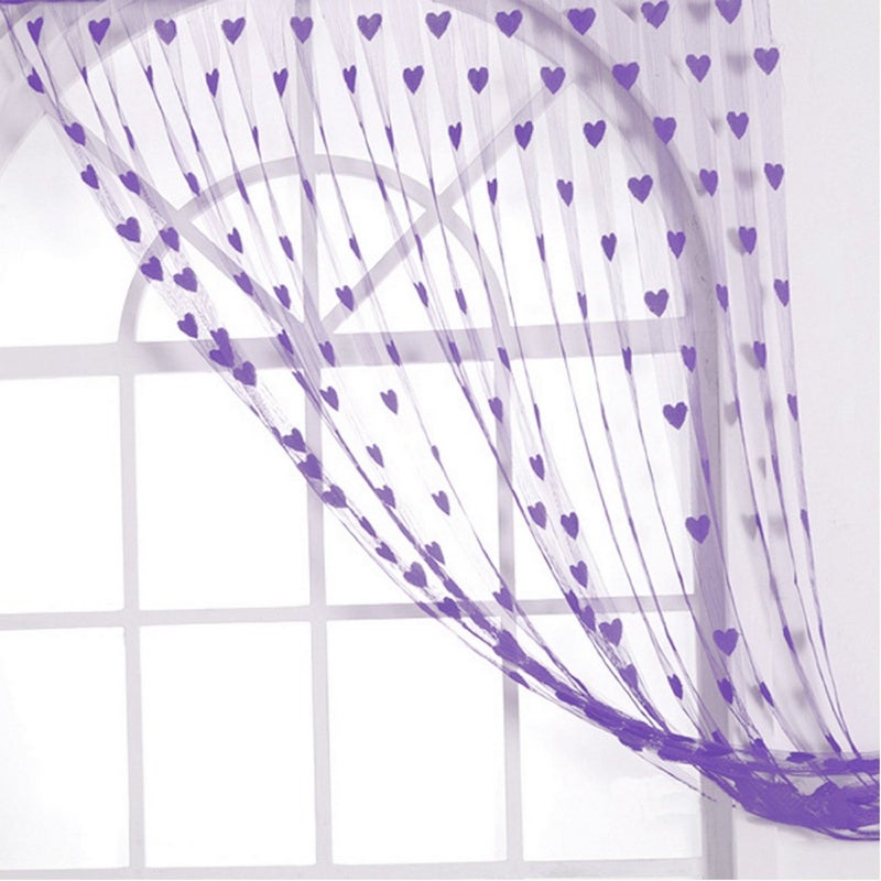 Pindia Pindia 6 feet Set of 2 Purple String Net Heart Design Door Window Curtain - Image 1