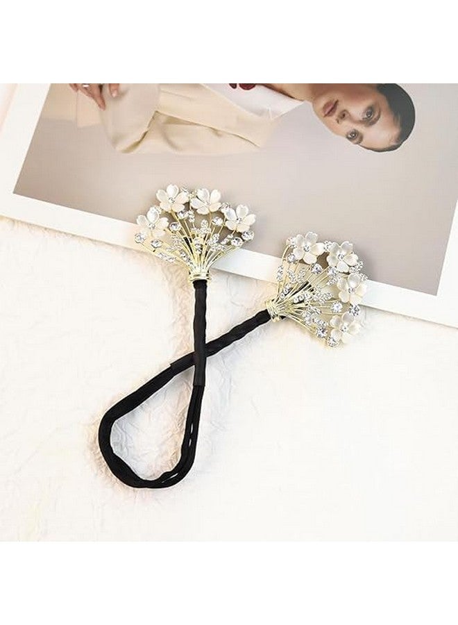 Bitrexup Juda Hair Bun Accessories for Women, Quick Bun Maker for Hair, Medium Thick Hair Bun Clips for Women, White Floral Rhinestone Hair Style Accessories Twist Bun Clips for Hair for Daily, Party - Image 4