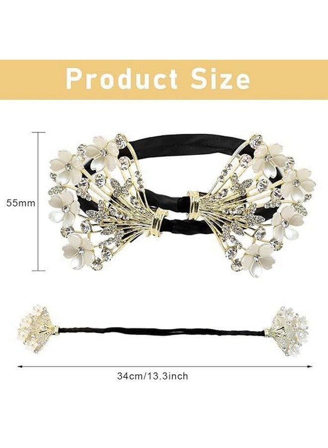 Bitrexup Juda Hair Bun Accessories for Women, Quick Bun Maker for Hair, Medium Thick Hair Bun Clips for Women, White Floral Rhinestone Hair Style Accessories Twist Bun Clips for Hair for Daily, Party - Image 2