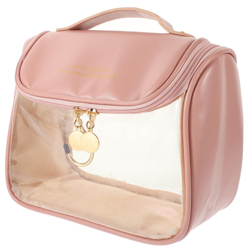 Pink Travel Makeup Organizer Bag Clear Toiletry Storage For Easy Viewing Home Use - Image 2