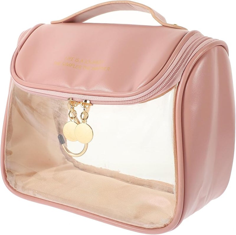 Pink Travel Makeup Organizer Bag Clear Toiletry Storage For Easy Viewing Home Use - Image 1