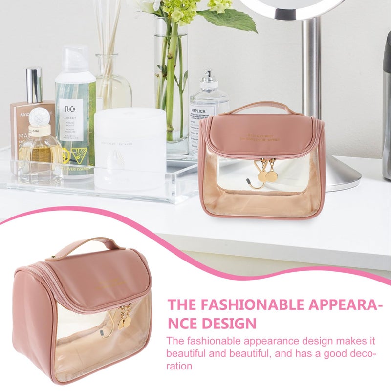 Pink Travel Makeup Organizer Bag Clear Toiletry Storage For Easy Viewing Home Use - Image 3