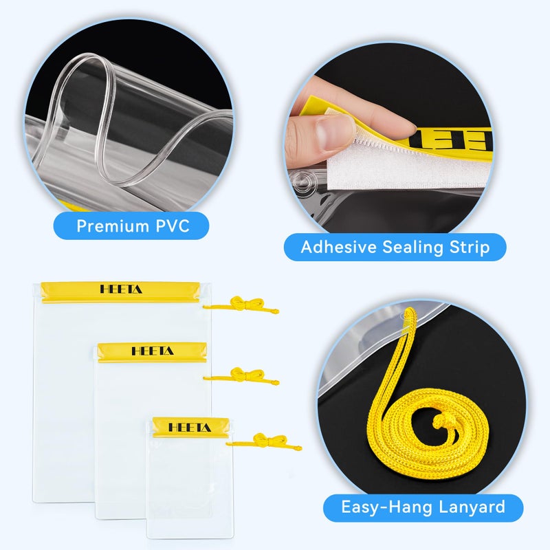 HEETA 5-Pack Clear Waterproof Dry Bag Pouch, Water Tight Cases Dry Bags Document Holder for Camera Mobile Phone Maps, Kayaking Boating (Yellow) - Image 5