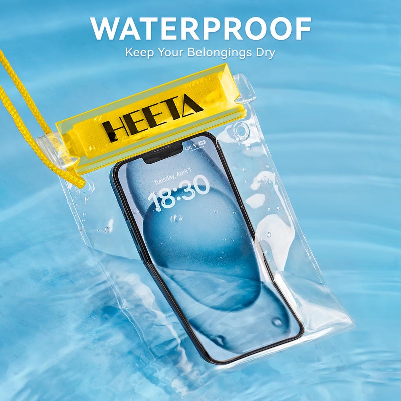 HEETA 5-Pack Clear Waterproof Dry Bag Pouch, Water Tight Cases Dry Bags Document Holder for Camera Mobile Phone Maps, Kayaking Boating (Yellow) - Image 2
