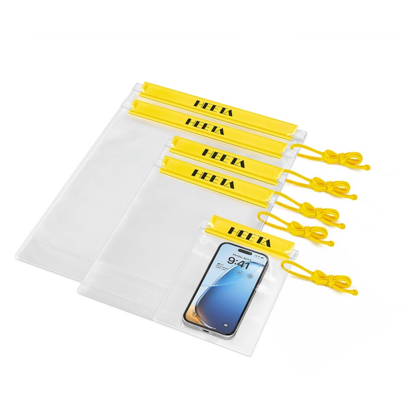 HEETA 5-Pack Clear Waterproof Dry Bag Pouch, Water Tight Cases Dry Bags Document Holder for Camera Mobile Phone Maps, Kayaking Boating (Yellow) - Image 1