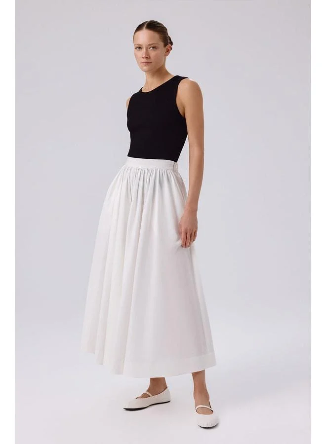 Mısırlı 1951 Ecru Pocket Detailed Long Flared Skirt.