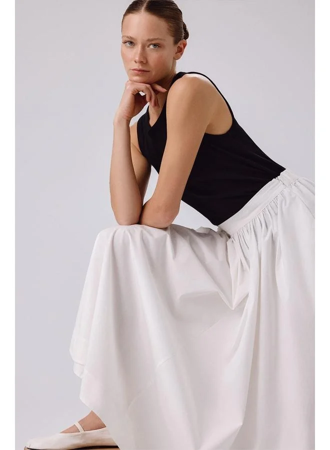 Mısırlı 1951 Ecru Pocket Detailed Long Flared Skirt.