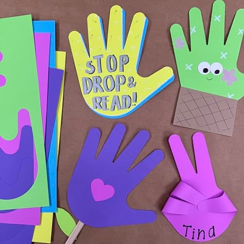 FreshCut Crafts 48 Piece Handprint Happy Cutouts with IDEA Guide, US Made 2-Sided Brightly Colored Card Stock Punch Out Handprint Paper Accents for Bulletin Boards, Classroom Decor, Back to School & DIY Crafting - Image 2