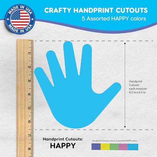 FreshCut Crafts 48 Piece Handprint Happy Cutouts with IDEA Guide, US Made 2-Sided Brightly Colored Card Stock Punch Out Handprint Paper Accents for Bulletin Boards, Classroom Decor, Back to School & DIY Crafting - Image 4