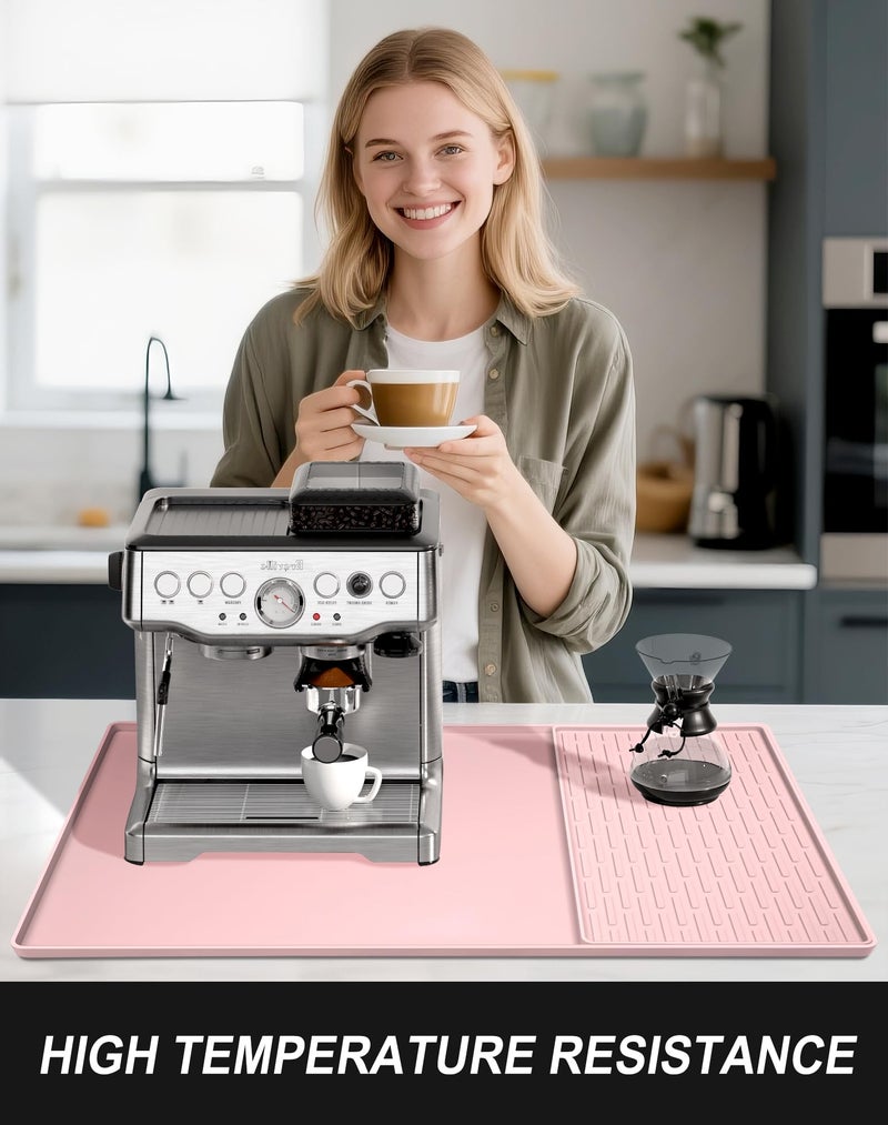 Rnivvi Silicone Coffee Mat Set, 16" x 24" Waterproof Raised Edge Coffee Bar Mats for Espresso Machine Station Accessories, Heat Resistant Detachable Dish Drying Pad for Kitchen Counter, Pink - Image 2