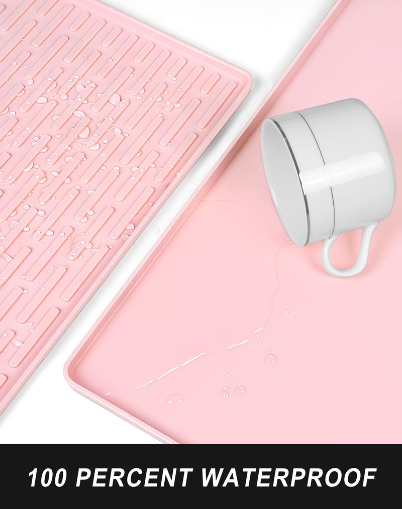 Rnivvi Silicone Coffee Mat Set, 16" x 24" Waterproof Raised Edge Coffee Bar Mats for Espresso Machine Station Accessories, Heat Resistant Detachable Dish Drying Pad for Kitchen Counter, Pink - Image 4