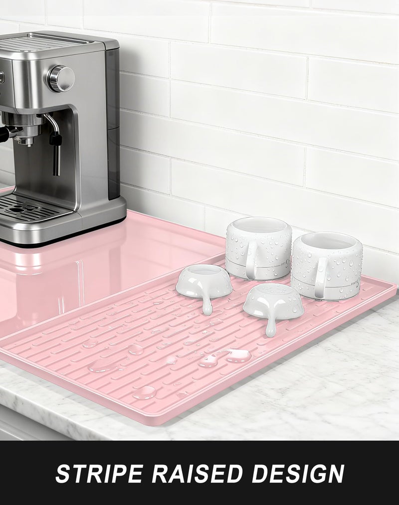 Rnivvi Silicone Coffee Mat Set, 16" x 24" Waterproof Raised Edge Coffee Bar Mats for Espresso Machine Station Accessories, Heat Resistant Detachable Dish Drying Pad for Kitchen Counter, Pink - Image 5