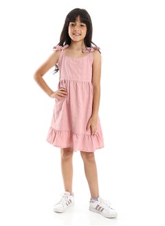 Andora Girls Cute Lace Up Dress with Square Neck - Cashmere  - Image 1