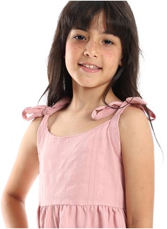 Andora Girls Cute Lace Up Dress with Square Neck - Cashmere  - Image 5