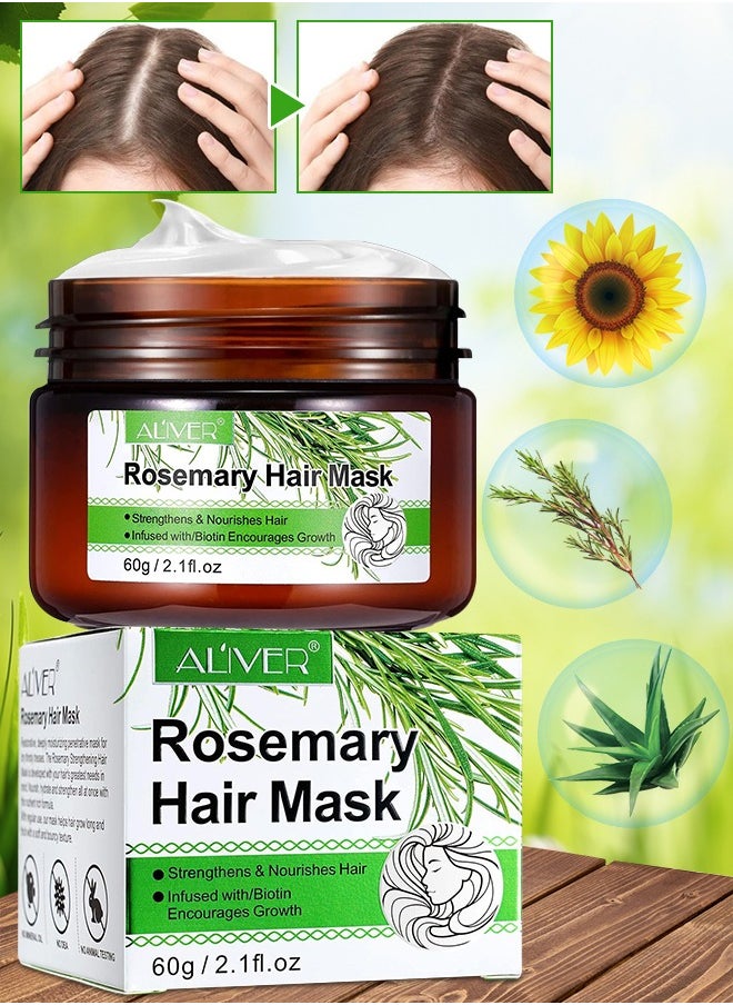 ALIVER - Rosemary Hair Mask Infused with Biotin Rosemary Strengthening Hair Masque Deep Conditioner for Dry Damaged and Frizzy Hair Strengthens and Nourishes Hair Natural Organics Rosemary Mint Hair Mask 60g - Image 1