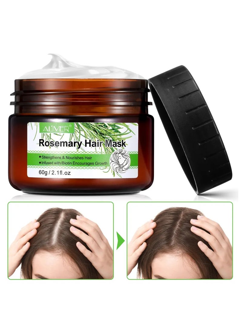 ALIVER - Rosemary Hair Mask Infused with Biotin Rosemary Strengthening Hair Masque Deep Conditioner for Dry Damaged and Frizzy Hair Strengthens and Nourishes Hair Natural Organics Rosemary Mint Hair Mask 60g - Image 1