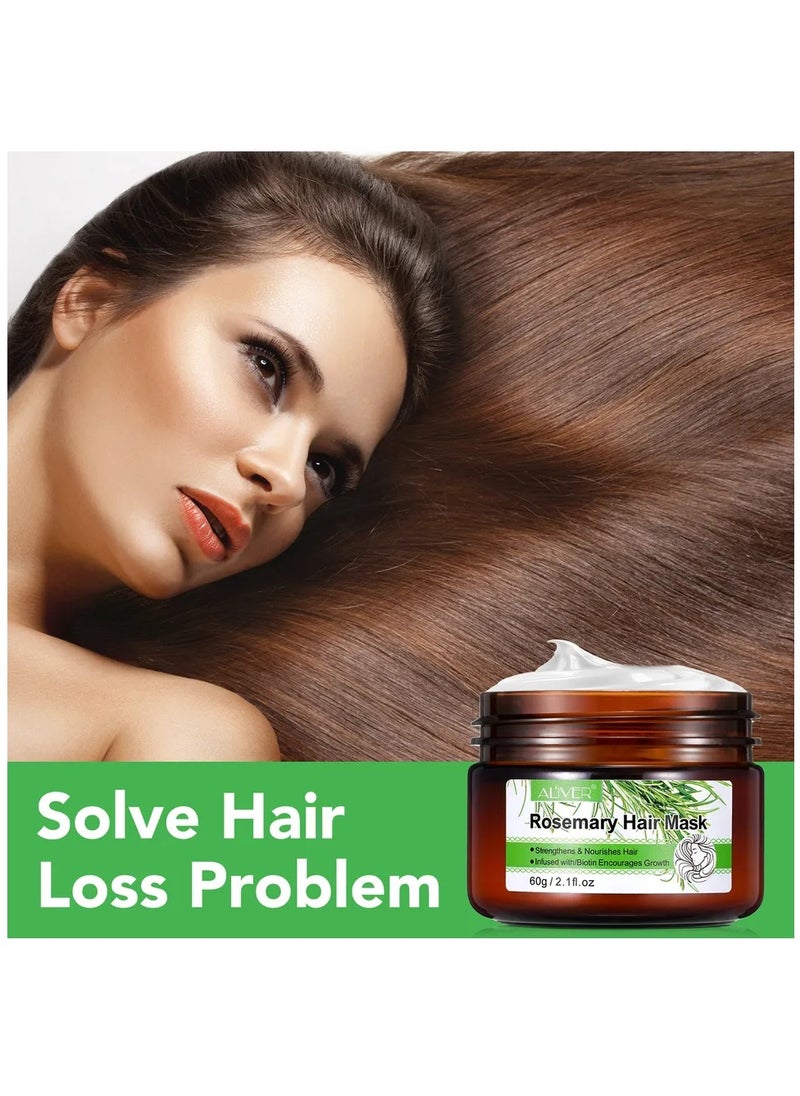 ALIVER - Rosemary Hair Mask Infused with Biotin Rosemary Strengthening Hair Masque Deep Conditioner for Dry Damaged and Frizzy Hair Strengthens and Nourishes Hair Natural Organics Rosemary Mint Hair Mask 60g - Image 1
