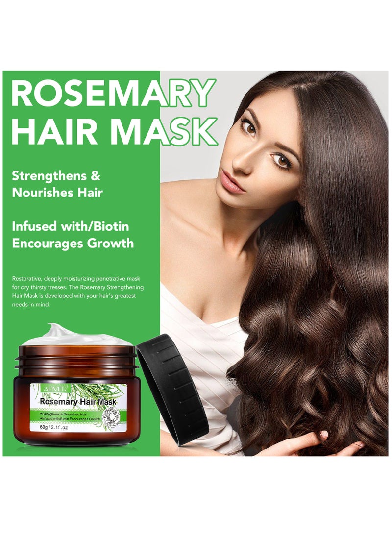 ALIVER - Rosemary Hair Mask Infused with Biotin Rosemary Strengthening Hair Masque Deep Conditioner for Dry Damaged and Frizzy Hair Strengthens and Nourishes Hair Natural Organics Rosemary Mint Hair Mask 60g - Image 1