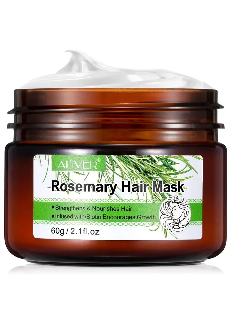 ALIVER - Rosemary Hair Mask Infused with Biotin Rosemary Strengthening Hair Masque Deep Conditioner for Dry Damaged and Frizzy Hair Strengthens and Nourishes Hair Natural Organics Rosemary Mint Hair Mask 60g - Image 1